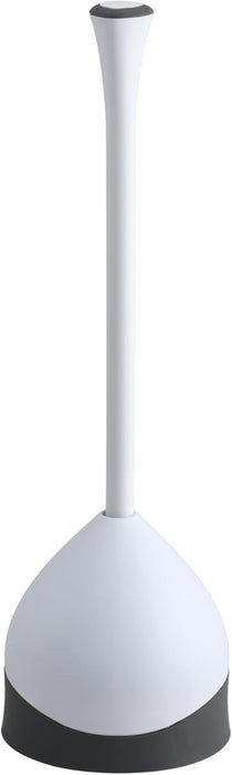 Toilet Plunger with Hideaway Holder Caddy Heavy-Duty Compact Design with Non-Skid Rubber Base for Bathroom Convenient Storage Toilet Unclogger, 6.5x19.5-Inch, White