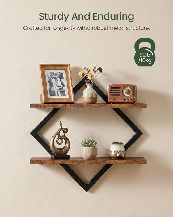 Floating Shelves, Set of 2 Wall Shelves, 2-Tier Hanging Shelves, Wall Shelf Set of 2, Wall Mounted Shelves, for Living R