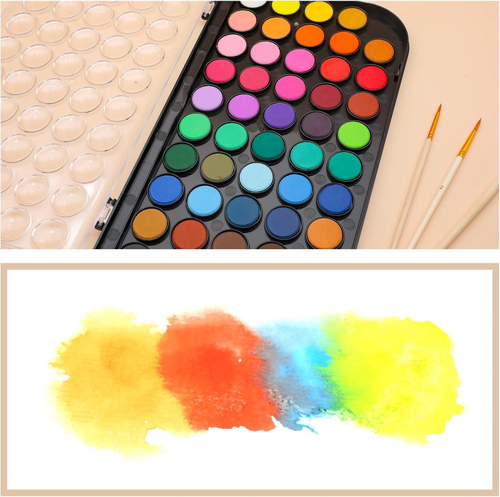 48 Colors Watercolor Paint Set, 3 Brushes