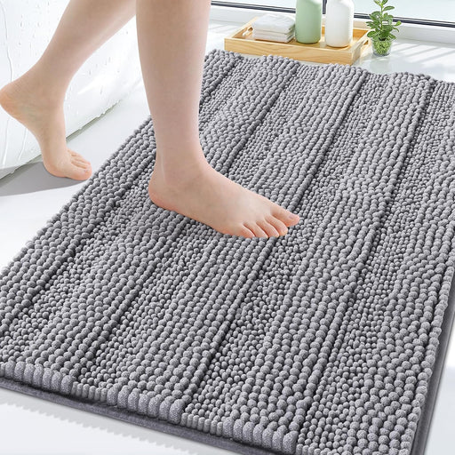 Chenille Bathroom Rugs 30x20, Soft Absorbent Bath Mats, Grey