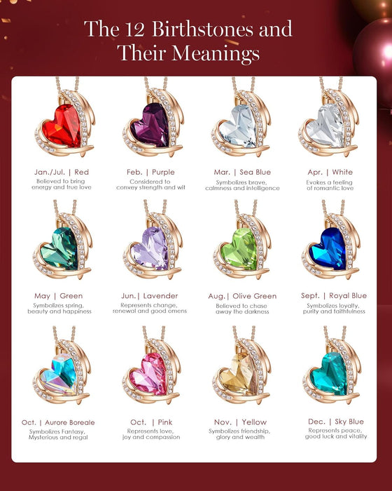 Mothers Day Gifts Love Heart Pendant Necklaces for Women, Silver Tone Rose Gold Tone Birthstone Jewelry Gifts for Wife Her