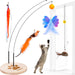 Interactive cat Toy, Automatic Cat Wand Toy with Stable Wooden Base, 2 PCS Detachable Cat Teaser, 5PCS Refills Replacement & Hanging Elastic String, Kitty Kitten Toys Feather Spring Bird Toy