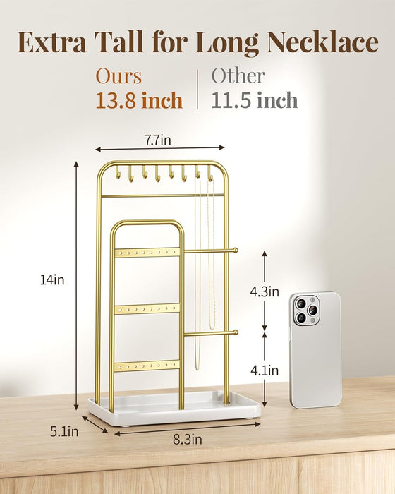 Jewelry Holder Stand: Jewelry Display for Necklace, Bracelet, Earring, Ring, White & Gold