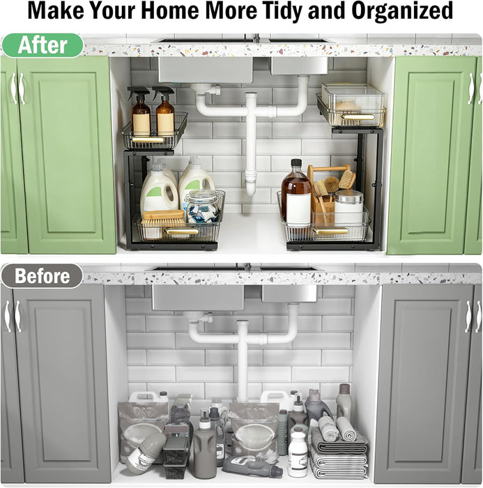 Under Sink Organizer - 2 Pack Multi-Purpose Pull-Out Storage Shelf