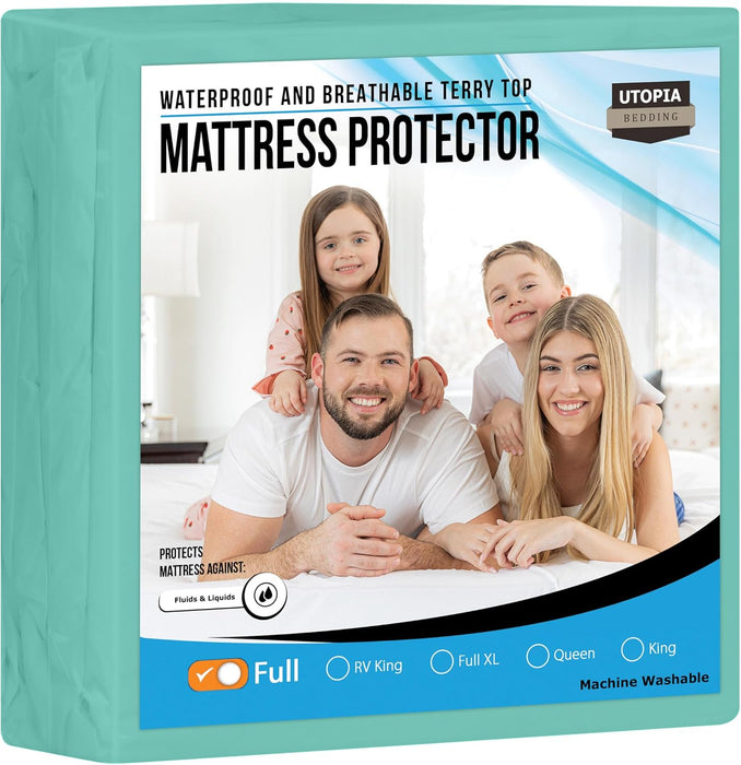 Waterproof Mattress Protector Twin Size, Premium Terry Mattress Cover 200 GSM, Breathable, Fitted Style with Stretchable Pockets (White)