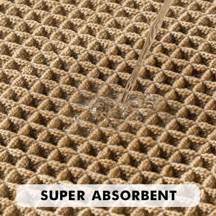 Set of 2 Waffle Bathroom Rugs Boho Bath Mat Brown 18x30 Inch