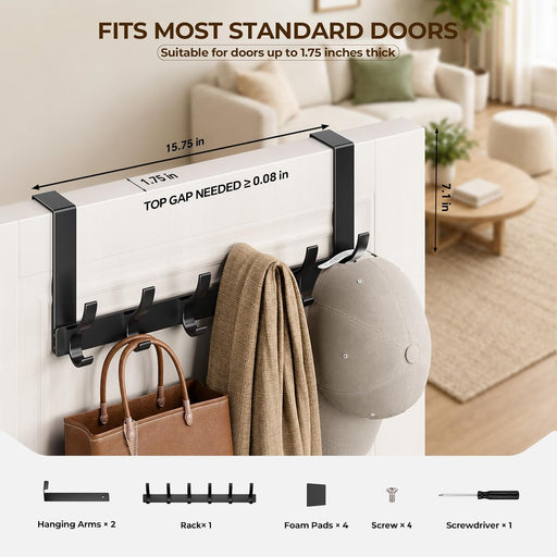 Over The Door Hooks, Door Hanger Hooks for Hanging, Towel Racks for Bathroom with 12 Coat Hook, Coat Rack College Dorm Essentials Bathroom Accessories（1 Pack, Black）