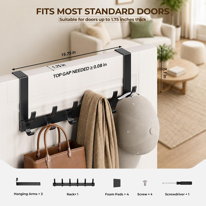 Over The Door Hooks, Door Hanger Hooks for Hanging, Towel Racks for Bathroom with 12 Coat Hook, Coat Rack College Dorm Essentials Bathroom Accessories（1 Pack, Black）