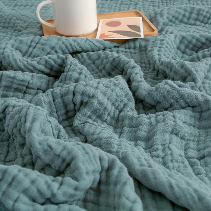 Muslin Throw Blanket for Adults 100% Cotton Blankets for Couch Breathable Gauze All Season Soft and Lightweight Pre-Washed (Teal, 50"x71")