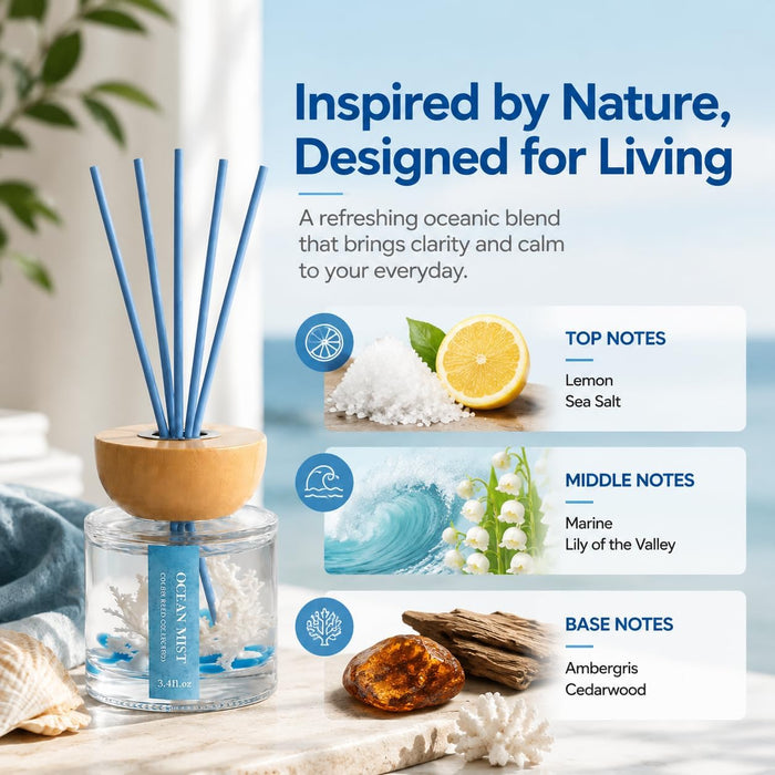 Ocean Mist Diffuser with Sticks, 3.4 fl oz Home Fragrance Long-Lasting