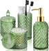 Green Bathroom Accessories Set, 4 Pack Olive Green Bathroom Decor Accessory Sets Complete, Diamond Glass Soap Dispenser 