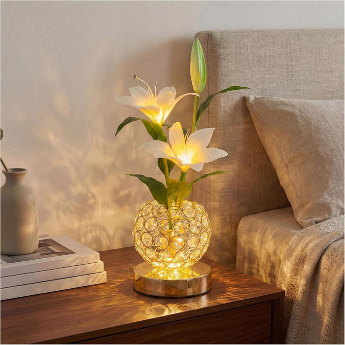 Stargazer Lily Crystal Table Lamp, Rechargeable Touch Flowers Lamp