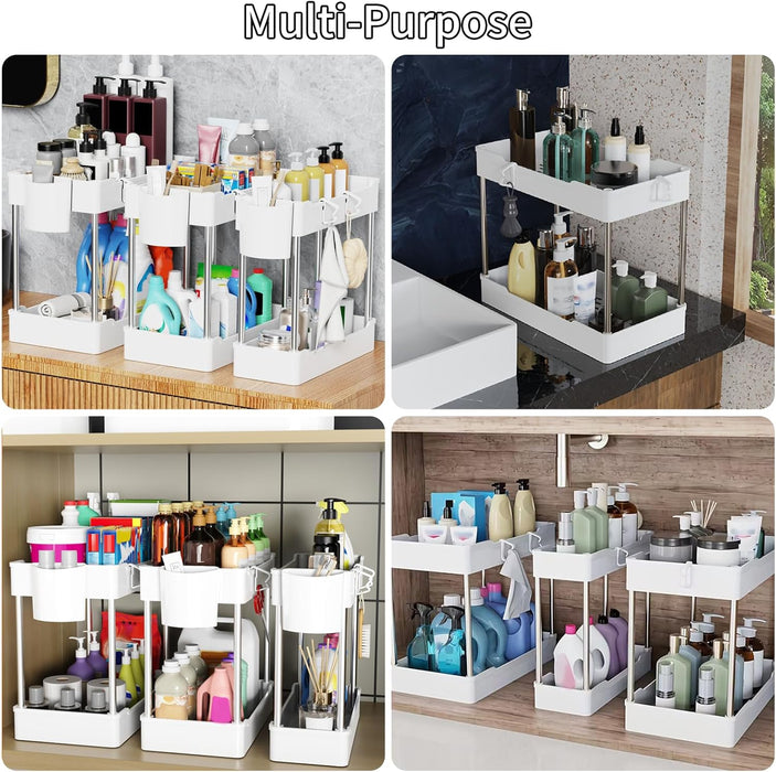 3 Pack Under Sink Organizer Bathroom and Storage Cabinet (White)
