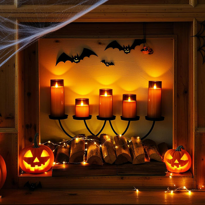 Gray Flickering Flameless Candles, Battery Operated Acrylic LED Pillar Candles with Remote Control and Timer, Halloween Decor, Set of 5