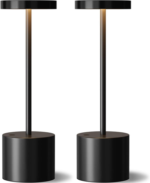 Cordless Rechargeable Table Lamp, 4000mAh Battery Operated, Black, 2 Pack