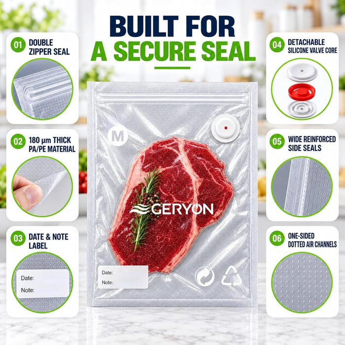 Vacuum Sealer Bags for Food, 40 Pack Reusable Vacuum Seal Bags with Air Valve, BPA-Free Food Vacuum Seal Bags Compatible with Handheld Vacuum Sealer for Sous Vide, Meal Prep and Freezer Storage