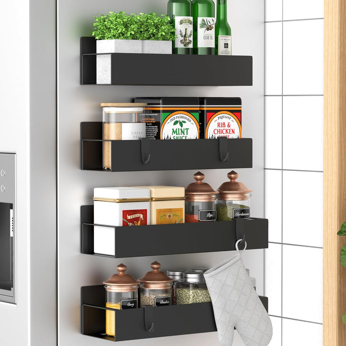 Metal Magnetic Spice Rack for Refrigerator Black, 4 Pack