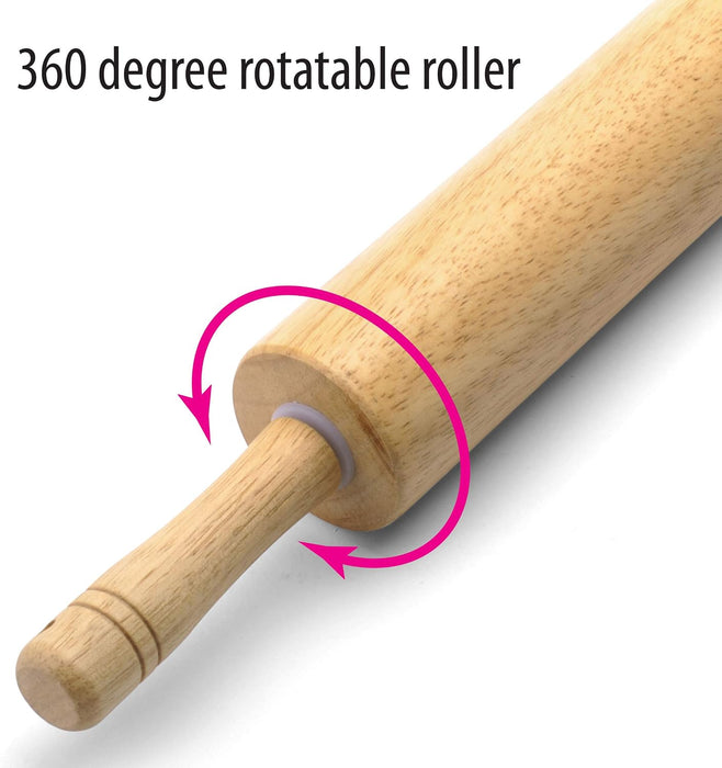 Classic Wood Rolling Pin, 18-Inch Hardwood Dough Roller for Baking Pizza, Pies, Pastry and Cookies, Ergonomic Handles, K