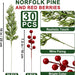 30Pcs Christmas Artificial Pine Branches with Red Berry Stems