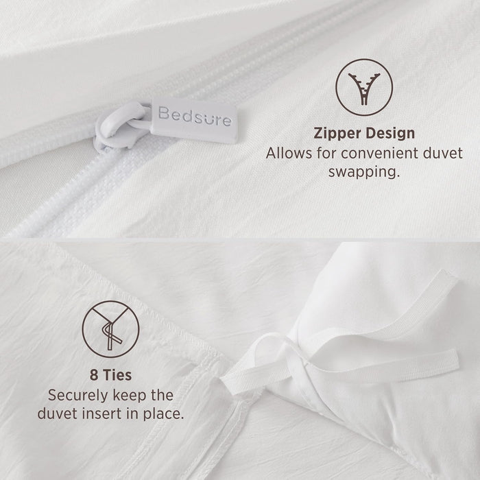 Prewashed Duvet Cover Queen, Cotton-Like Soft Bedding Set, White