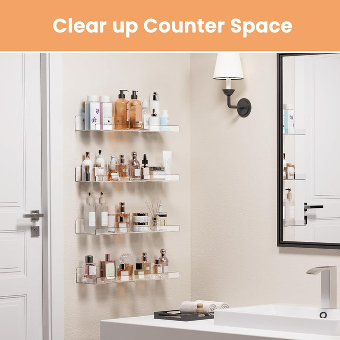 4 Pcs 15" Acrylic Shelves for Wall Storage and Organizer, Clear