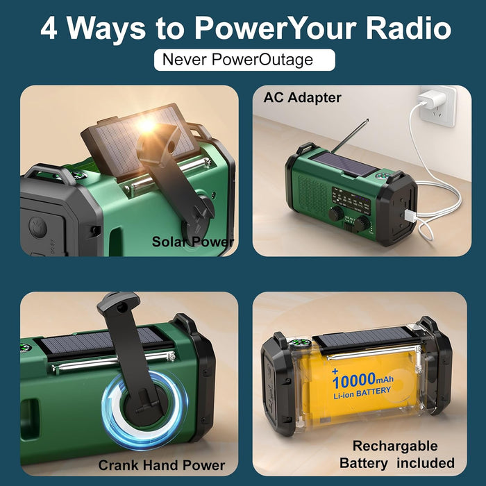 Hand Crank Emergency Radio, NOAA Weather Radio AM/FM,10000mAh