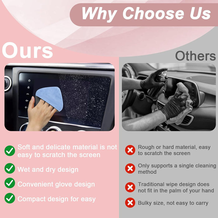 Car Screen Cleaner, 4.1''×4.1'' Pink Microfiber Dashboard Wipes