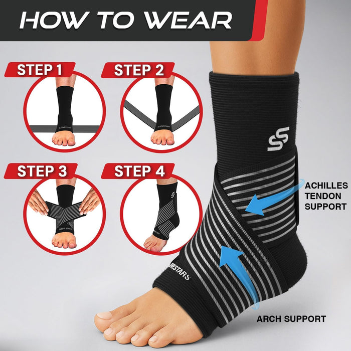 Sleeve Stars Ankle Brace Men & Women Support (Single/M:10"-12"/Black)