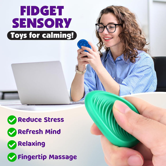 Fidget Toys Adults Sensory Stone: 6 Pack Textured Worry Stone for Autism Kids Calming Down - Fidget Stress Toys for Stress Relief - Small Students Prizes Fidget Toys