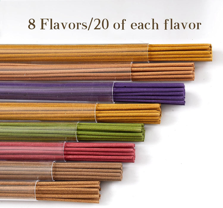 Premium Incense Sticks Variety Set, 160 Incense Sticks (8 Scents x 20), Handcrafted with Essential Oils, Long Burning Incense for Yoga, Meditation, Relaxation & Home Use