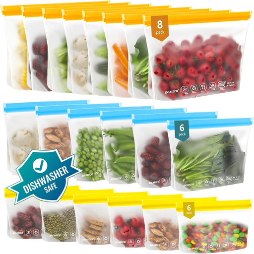 20Pack Reusable Bags Dishwasher Safe, Leakproof Reusable Freezer Bags, BPA Free Healthy Food Storage Contaizers Sandwich