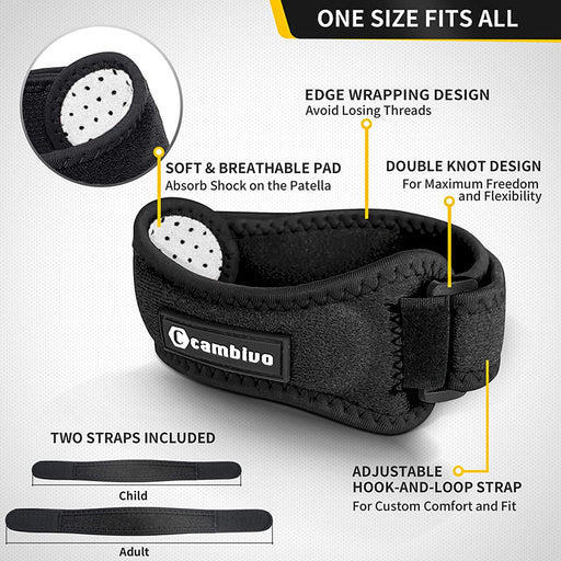 2 Pack Patella Tendon Knee Straps, Knee Brace for Women & Men with Extra Straps, Patella Bands for Pain Relief, Osgood S