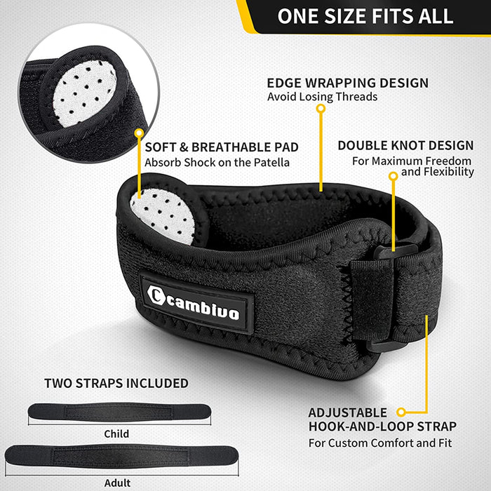 2 Pack Patella Tendon Knee Straps, Knee Brace for Women & Men with Extra Straps, Patella Bands for Pain Relief, Osgood S