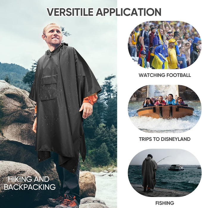 Hooded Rain Poncho for Adults, Reusable Waterproof Raincoat