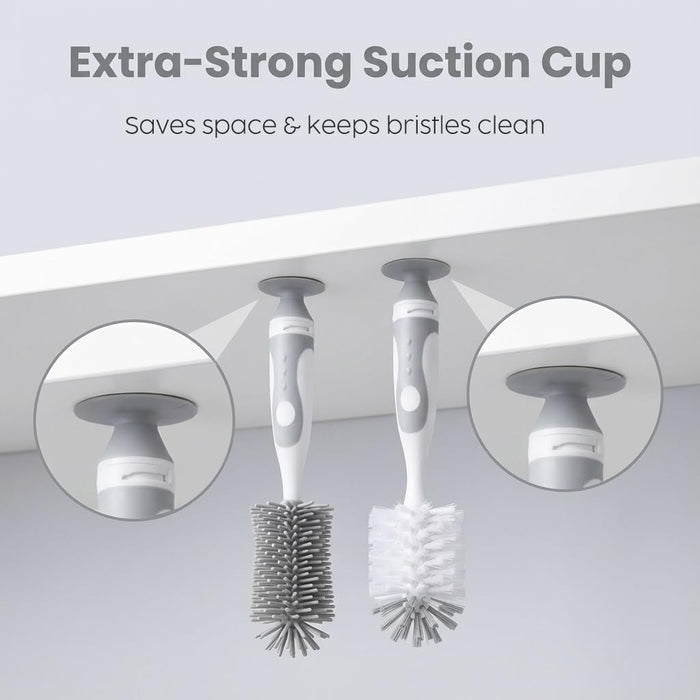 7-in-1 Baby Bottle Cleaner Set, Including Nylon & Silicone Bottle Brush, Cap, Straw & Nipple Brushes, BPA-Free (Gray)