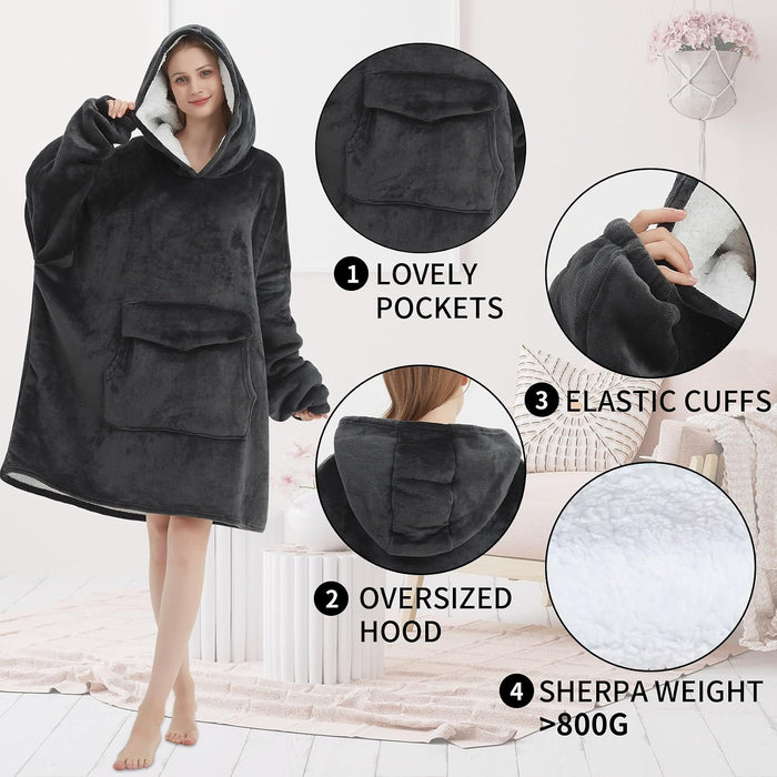 Grey Blanket Hoodies for Women and Men Adult Oversize Wearable Blanket Hoodies for Soft and Warm