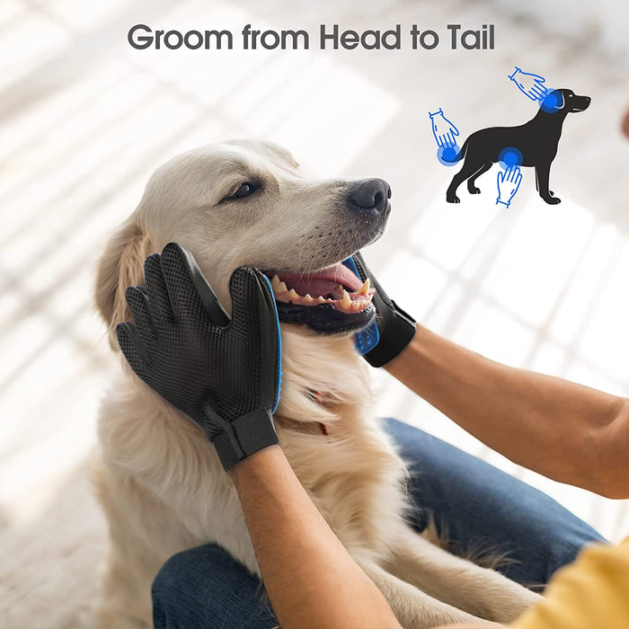 Pet Hair Removal Glove with 255 Silicone Tips for Dogs & Cats, 1 Pair Blue