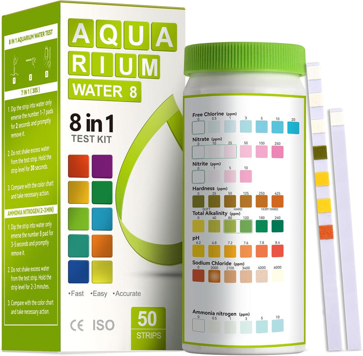 8-in-1 Aquarium Test Kit for Fish Tanks - Quick & Accurate Water Testing Strips for Aquariums & Ponds. Tests pH, Ammonia