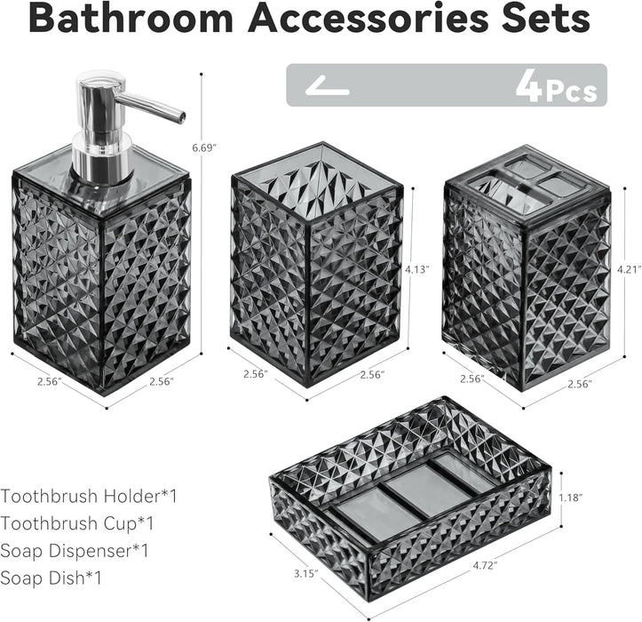 4 PCS Bathroom Accessory Set, Grey Bathroom Accessories Set