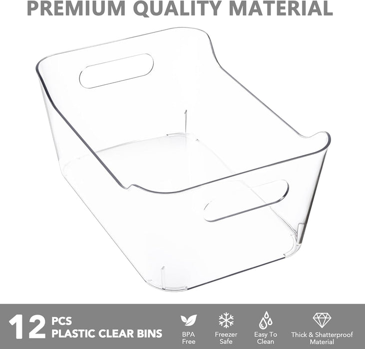 12 Pack Plastic Storage Bins, Multi-Use Organizer Bins, Pantry Organizer, Clear Storage Containers for Home, Kitchen, Of