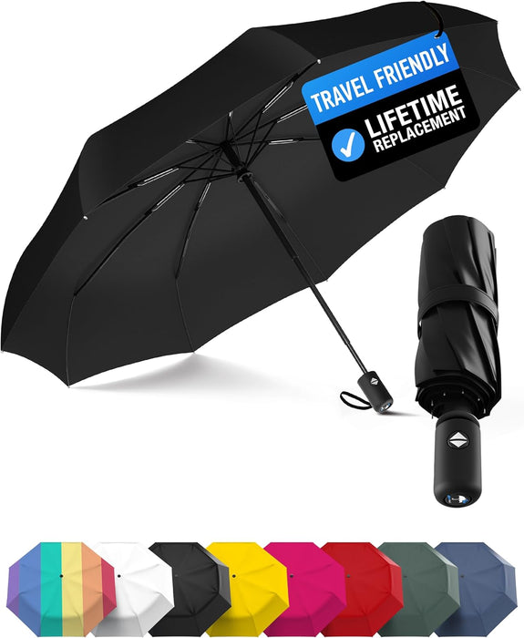 Windproof Compact Umbrellas for Rain - Strong Reinforced Fiberglass Rib Design & Auto Open & Close - Portable Folding Tr
