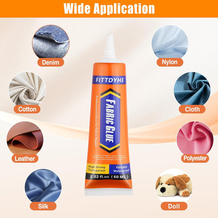 Fabric Glue Permanent, 60 ML Washable Clear Clothing Glue, Super Fabric Glue for Rhinestones, Patches, Clothes, Denim, Leather, Polyester, Fabrics, Doll Repair, Flannel, Cotton