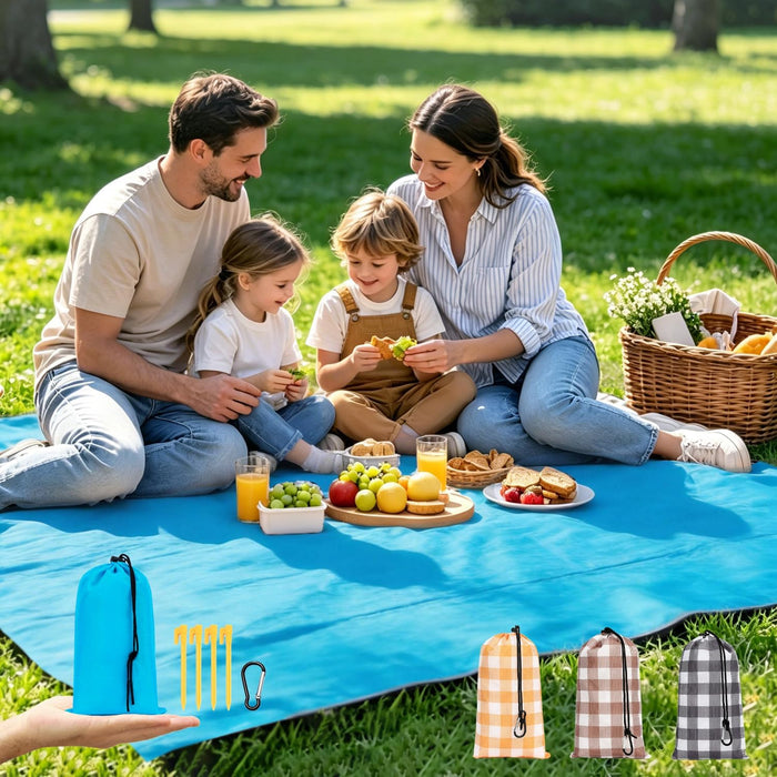 Beach Blanket Sandproof Waterproof, Extra Large Beach Mat w/Stakes, Oversized & Compact Sand Free, Quick Drying Pocket P