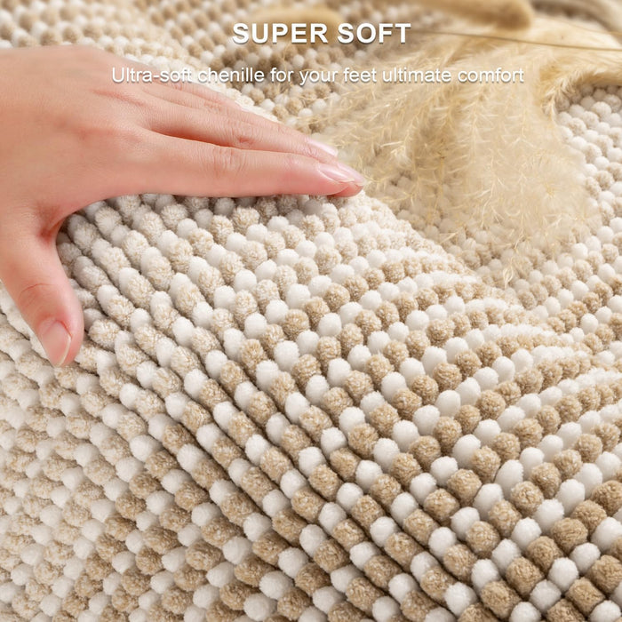 Bathroom Rugs Sets 2 Piece, Non Slip Boho Bath Mats, Beige