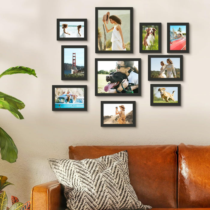 Picture Frames Set of 10, Including 8x10, 5x7, 4x6 Black Frame