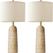 Modern Table Lamp Set of 2, Warm Beige Resin Lamp with Natural Stone Look, 27.25" Lamps for Living Room with Linen Shade