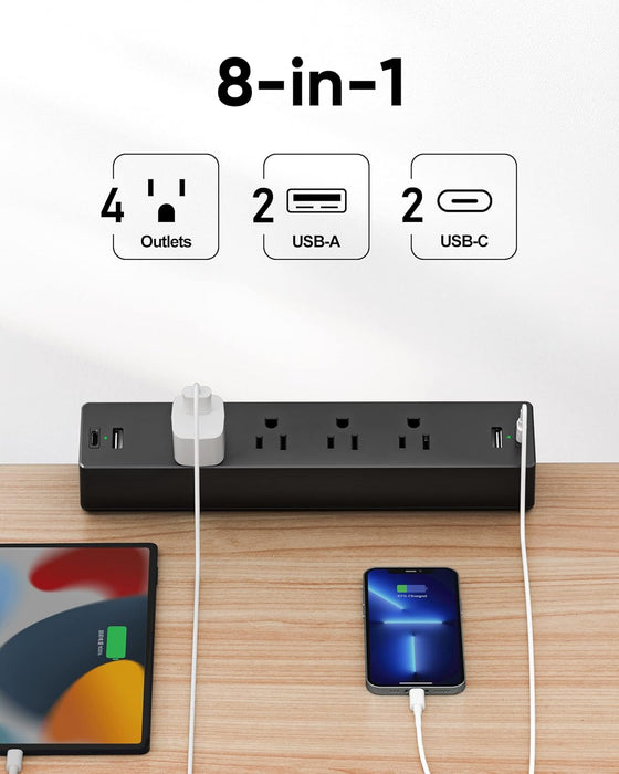 Desk Clamp Power Strip, 4 AC Outlets 4 USB Ports, Fit 1.7in Tabletop Edge