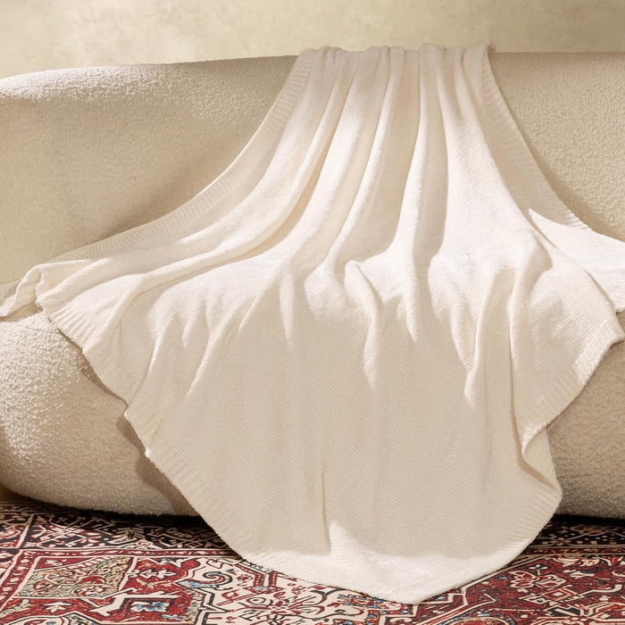 Chenille Throw Blanket for Couch, Cozy Soft Blanket Lightweight Decorative Throw for Living Room Sofa Chair, Stylish Home Decor, Ideal for Gifting, Ivory 50"x60"