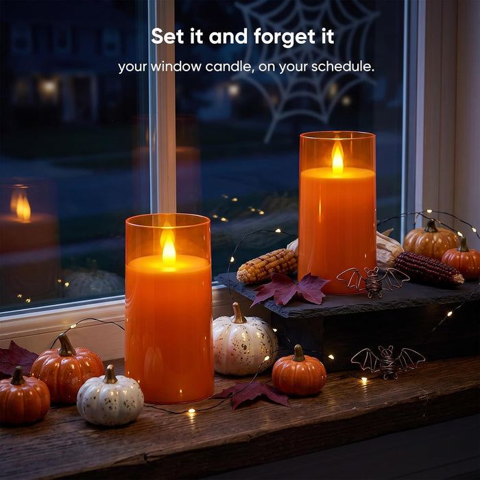 Orange Flameless Candles, Realistic Flickering LED Candles, Set of 2