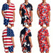 Men'S Fashion 2-Piece Matching Shortsleeve Collared Neck Tropical Set - Casual Stylish Flag Pattern Shirt & Bottoms, Loose Fit, plus Size Hawaiian Patriotic Streetwear for 4Th of July